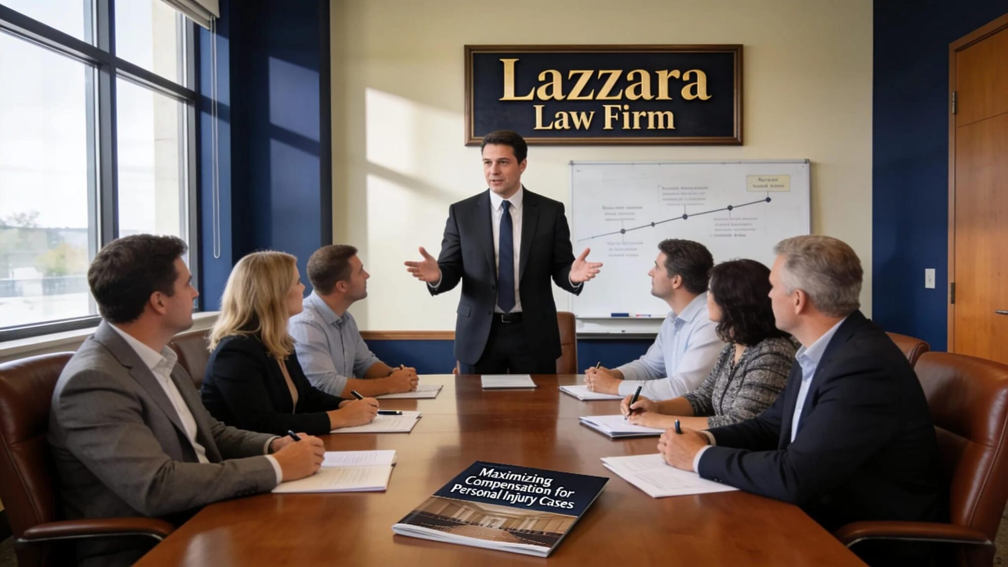 Attorney consulting with clients at Lazzara Law Firm about maximizing injury compensation strategies