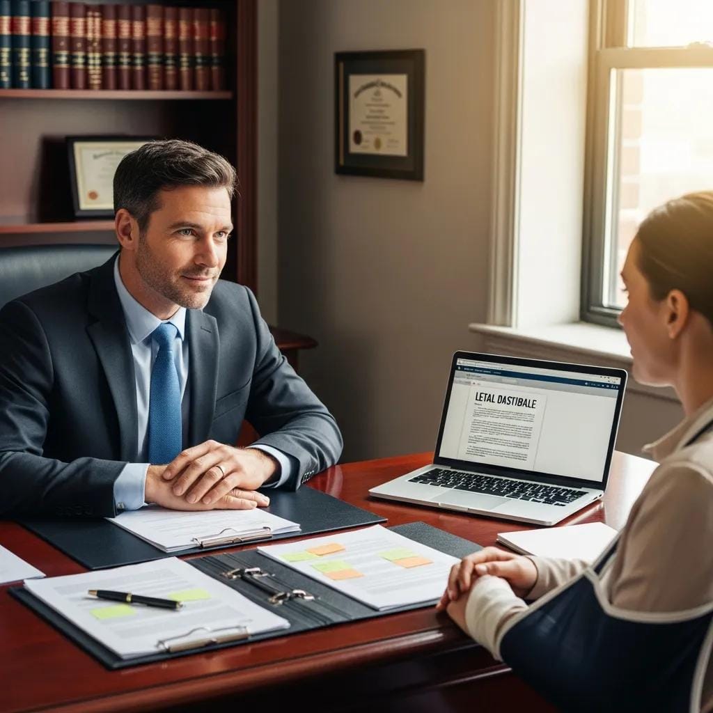 Pedestrian accident lawyer consulting with a client in a professional office